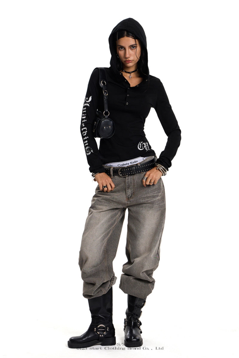 Night Code Gothic Hood Top - Black