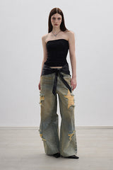Distressed Vintage Straight Denim Pants