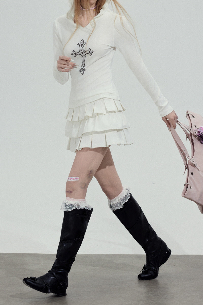 Tiered Pleated Mini Skirt