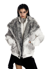 Frost Fade Fur-Collar Jacket - White