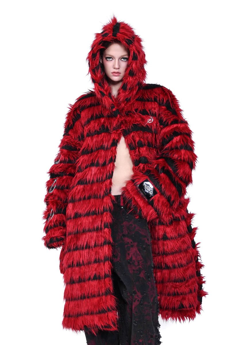 Scarlet Eclipse Striped Faux Fur Coat