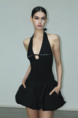 Studded Halter Mini Dress