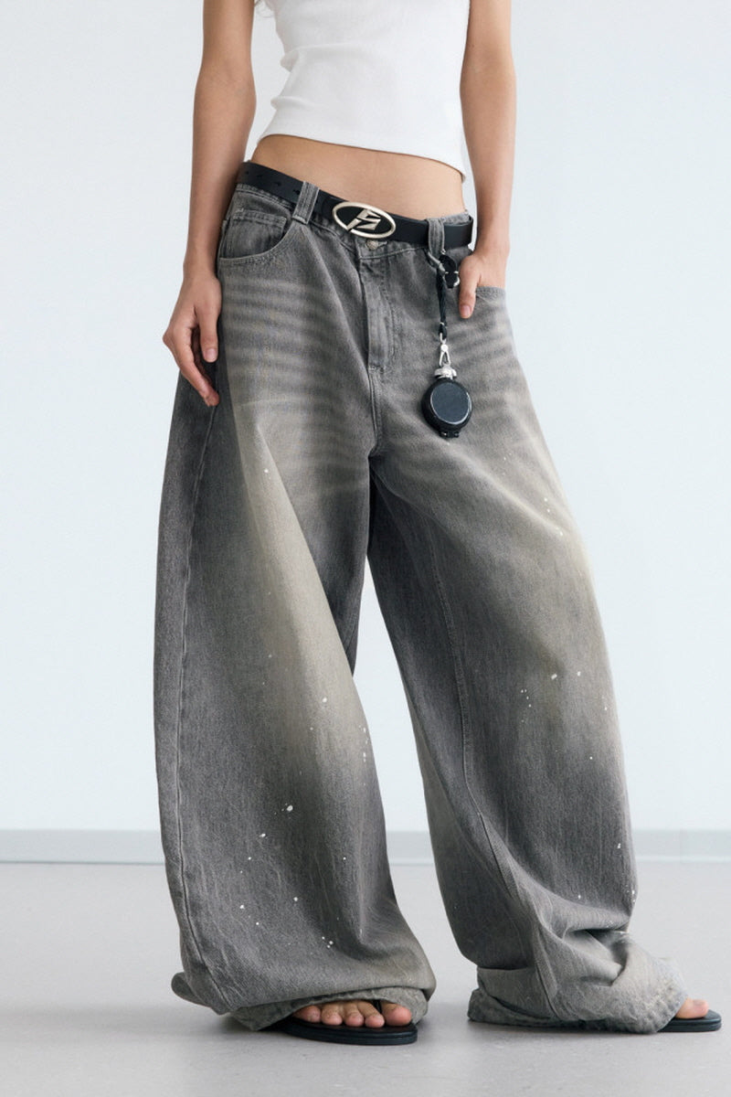 Vintage Grey Wide-Leg Denim Pants
