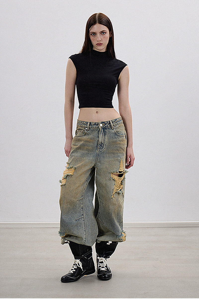 Distressed Vintage Straight Denim Pants