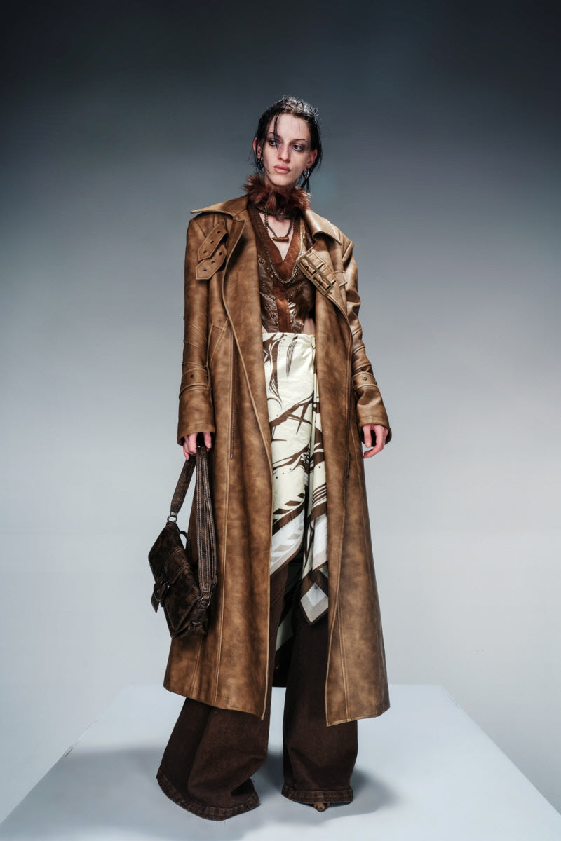 Vintage Padded Leather Trench Coat