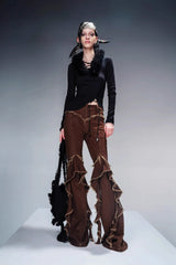 Fringe Rhythm Flared Pants-Brown