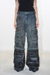 Panel Clash Distressed Biker Cargo Denim