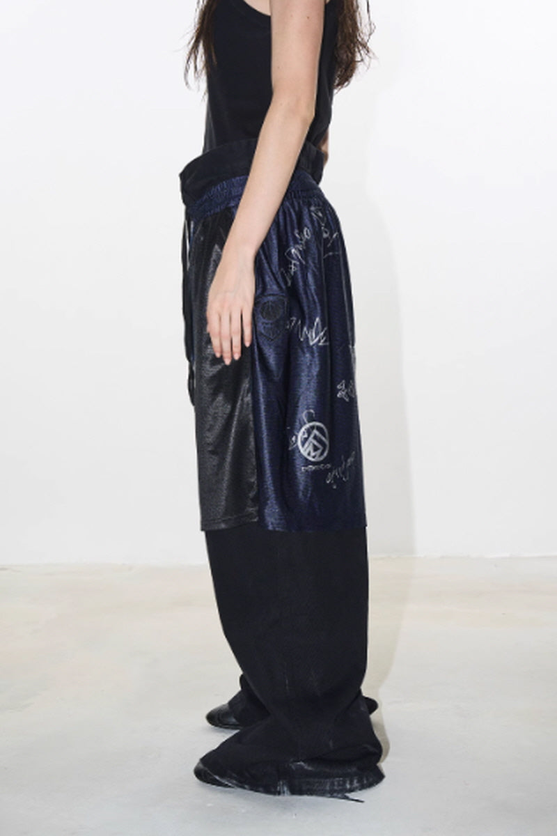 Urban Graffiti Panelled Wide-Leg Pants