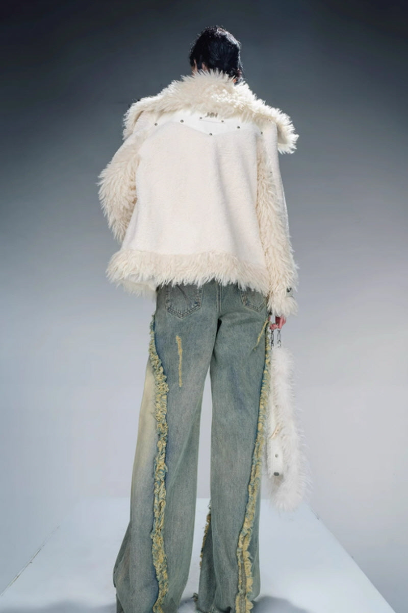 Velvet-Lined Luxe Fur Coat-Creamy-White