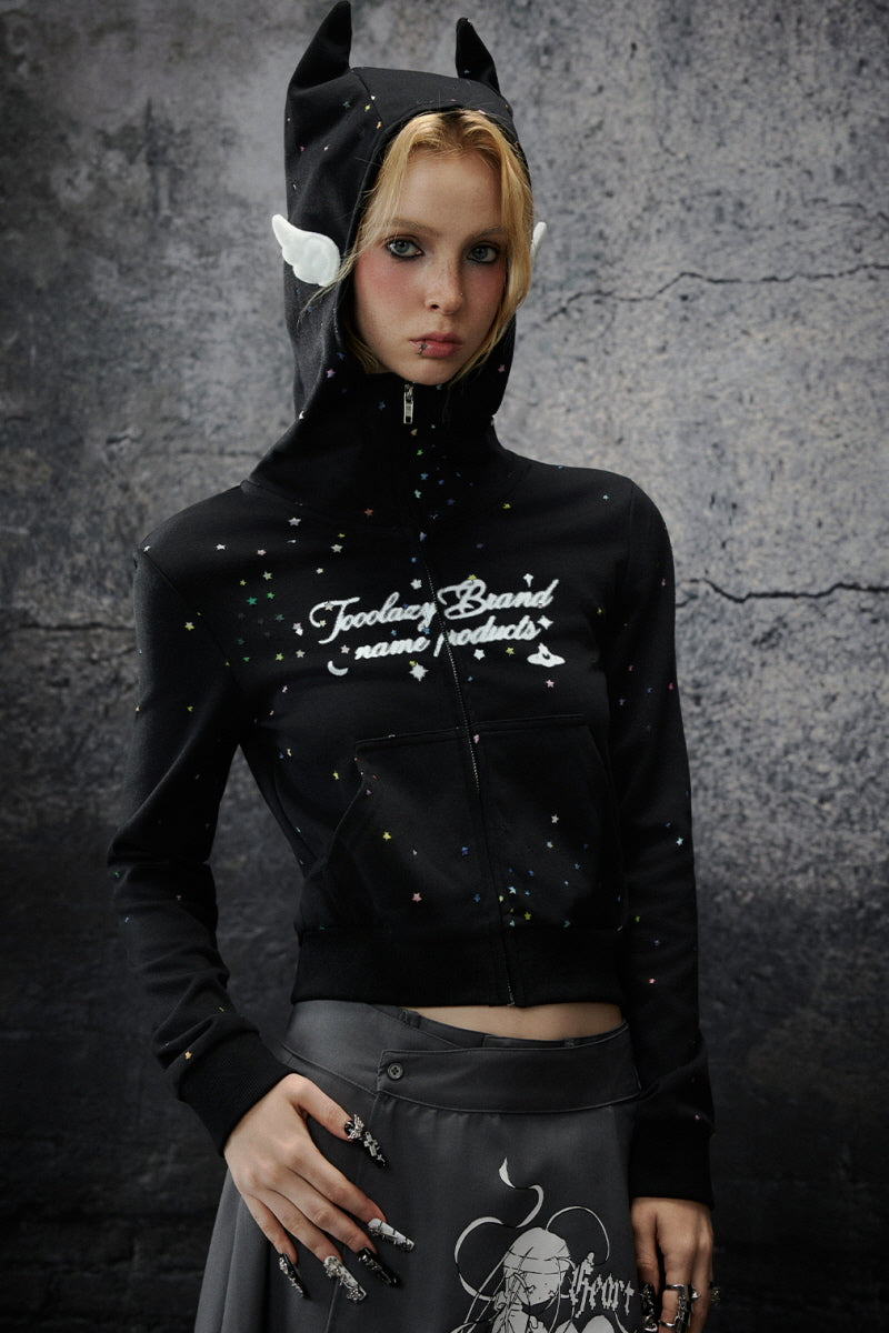 Playful Dual-Spirit Hoodie Jacket - Black