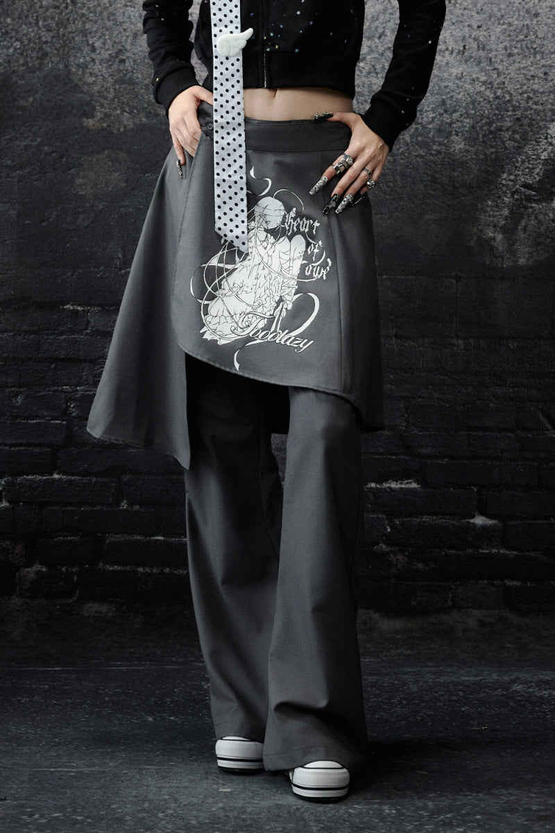 Asymmetric Overlay Straight Pants