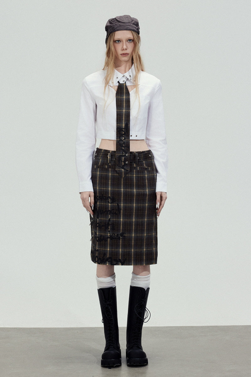 Plaid Tie Cropped Shirt
