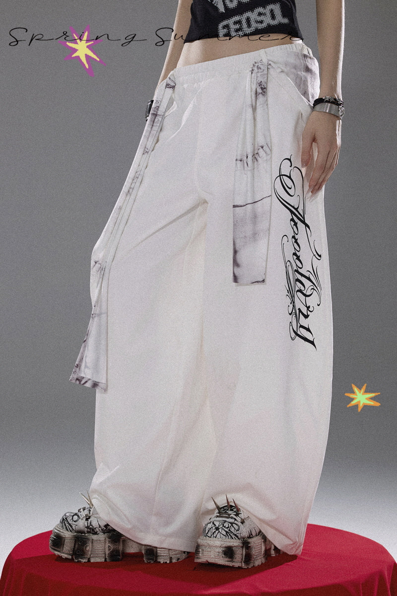 Graffiti Flow Wide Pants  - White