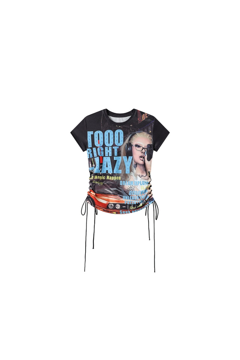 Cyber Street Graphic Ruched T-Shirt