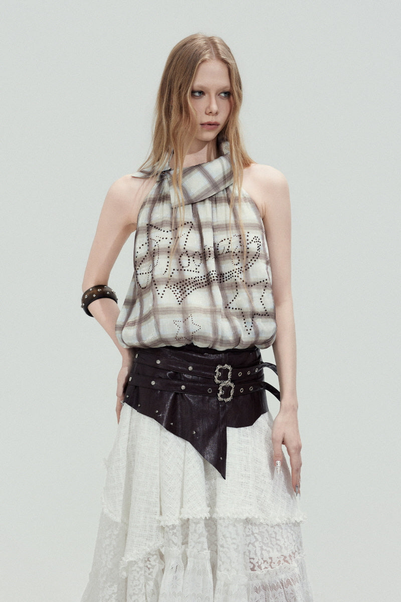 Sheer Plaid Halter Top