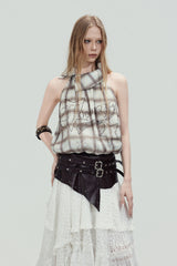 Sheer Plaid Halter Top