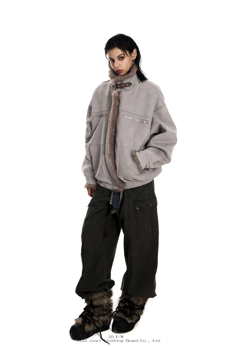 Ash Veil Fur-Trim Suede Jacket