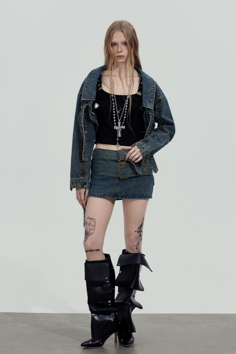 Rivet Edge Cropped Denim Jacket