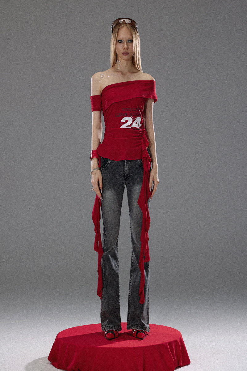 Racing Spirit Off-Shoulder Streamer Top