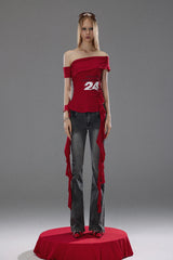 Racing Spirit Off-Shoulder Streamer Top