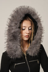 Fur Trimmed Elegance Hoodie Jacket - Black