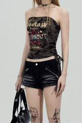 Gothic Cross Low-Rise Denim Shorts