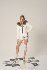 Fur Trimmed Elegance Hoodie Jacket - White
