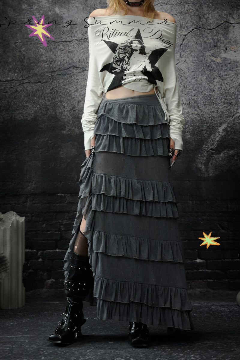 Irregular Ruffle Layered Maxi Skirt