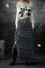Irregular Ruffle Layered Maxi Skirt