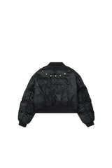 Stud Detail Cropped Leather Bomber Jacket