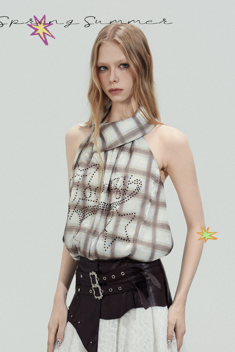 Sheer Plaid Halter Top