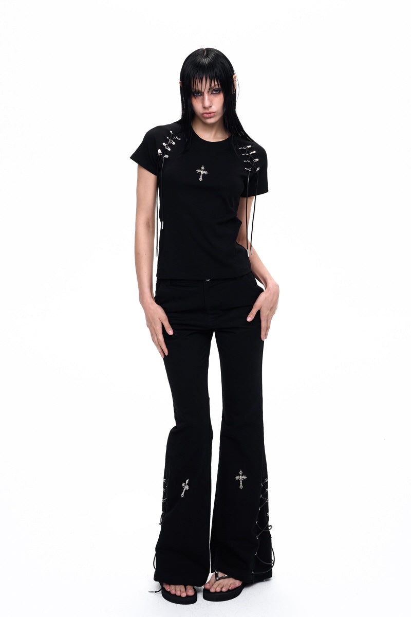 Cross Lace-Up Slim T-Shirt