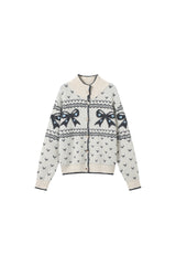Bow Pattern Fair Isle Knit Cardigan