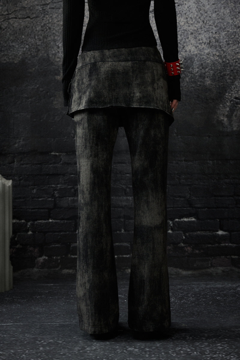 Washed Layered Panel Flare Pants