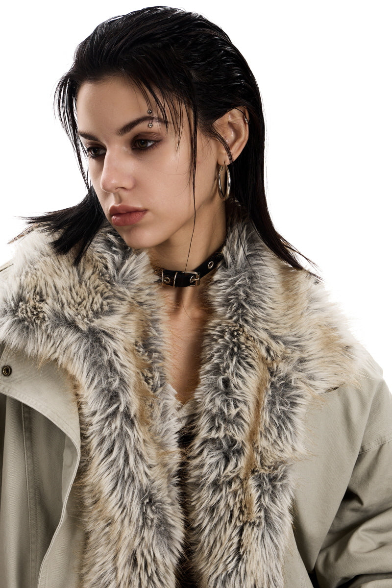 Feral City Fur-Collar Jacket - Apricot