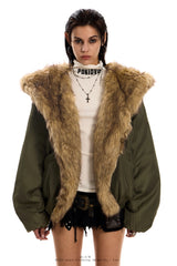 Urban Wolf Faux Fur Oversized Parka - Army Green