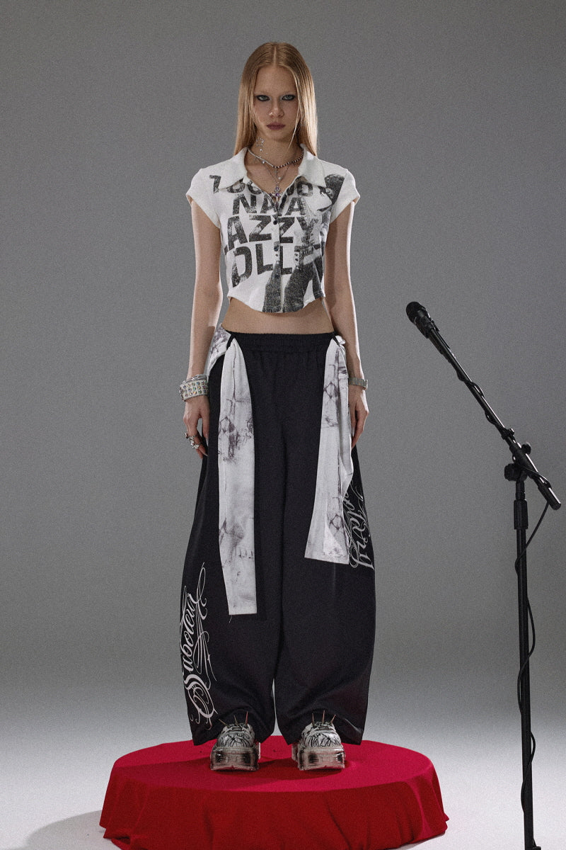 Graffiti Flow Wide Pants  - Black
