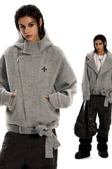 Urban Wool Tie-Belt Hoodie Jacket
