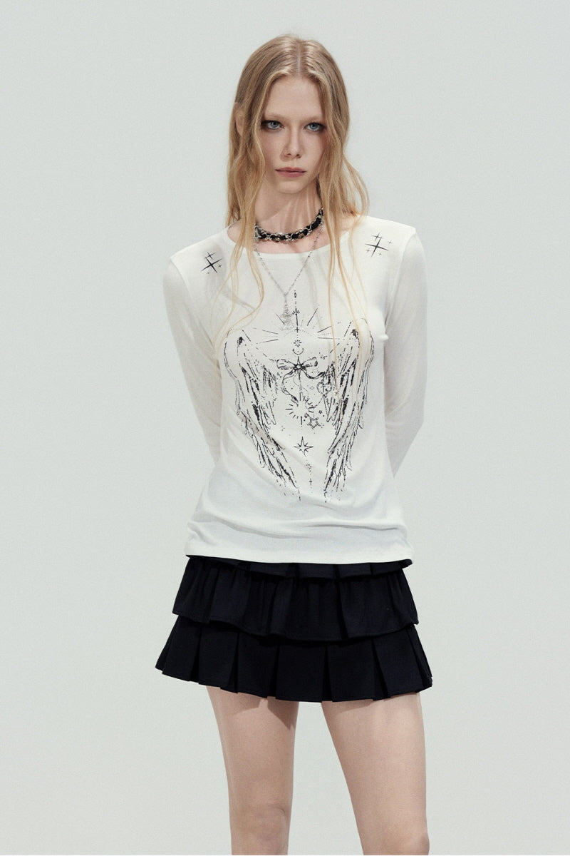 Wing Graphic Slim Top - White