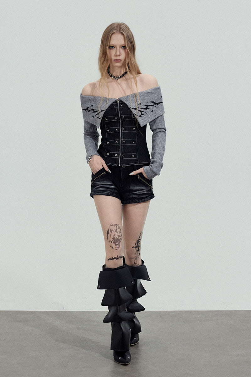 Tribal Corset Off-Shoulder Top