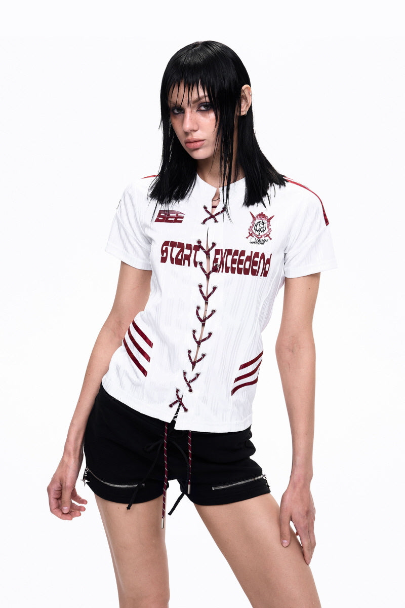 Lace-Up Jersey Slim T-Shirt