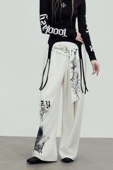 Graphic Tie Wide Sweatpants - White
