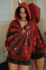 NANA Starburst Graphic Zip-Up Hoodie - Red