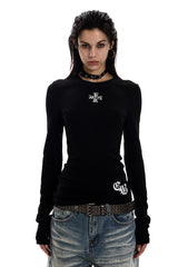 Gothic Cross Slim Long Sleeve Top