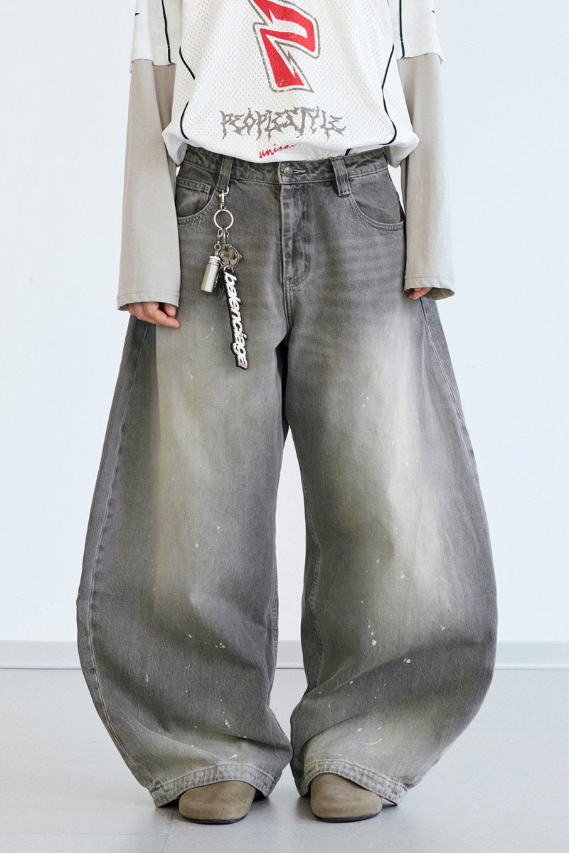 Vintage Grey Wide-Leg Denim Pants
