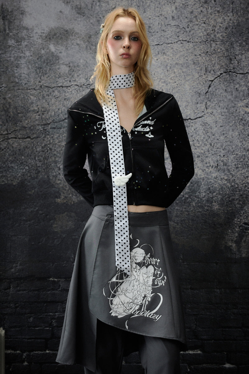 Playful Dual-Spirit Hoodie Jacket - Black