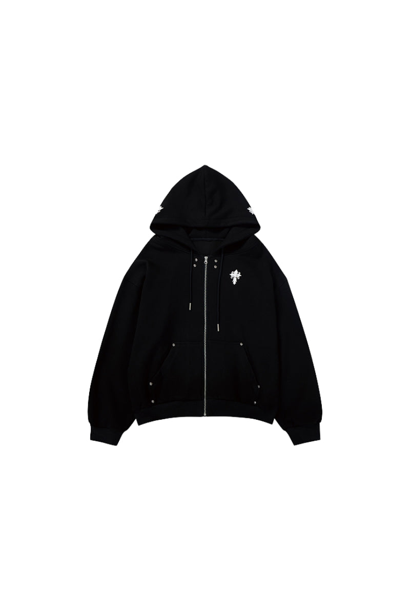 Cross Emblem Oversize Hoodie - Black