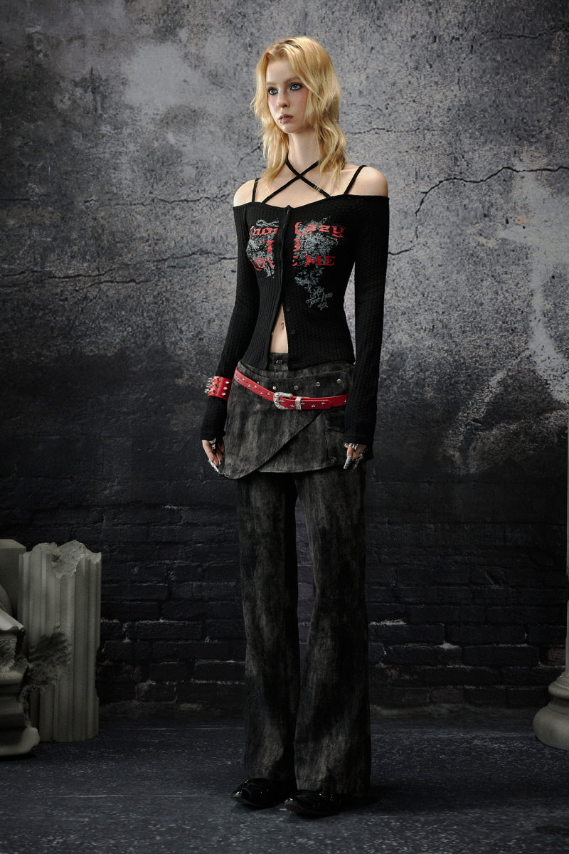 Washed Layered Panel Flare Pants