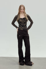 Fur Trim Camo Slim Top