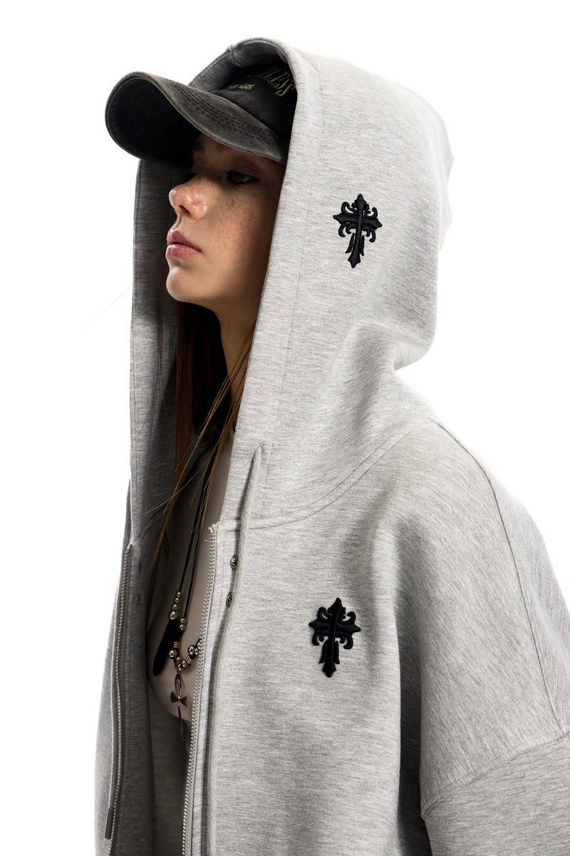 Cross Emblem Oversize Hoodie - Gray